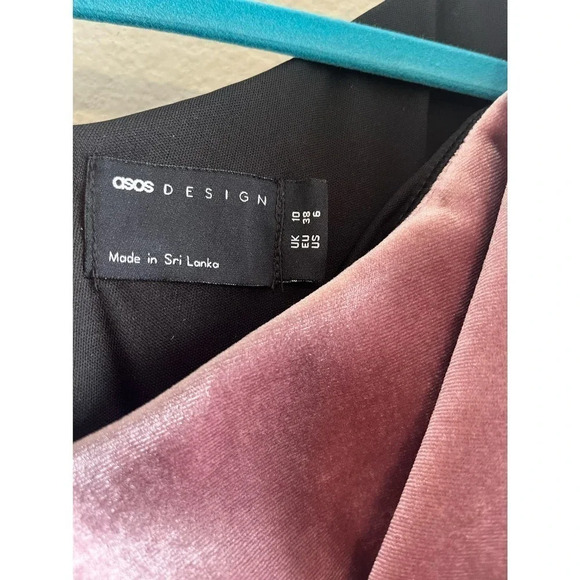 ASOS DESIGN velvet bare shoulder prom midi dress in rose pink size 6 - Picture 3 of 10